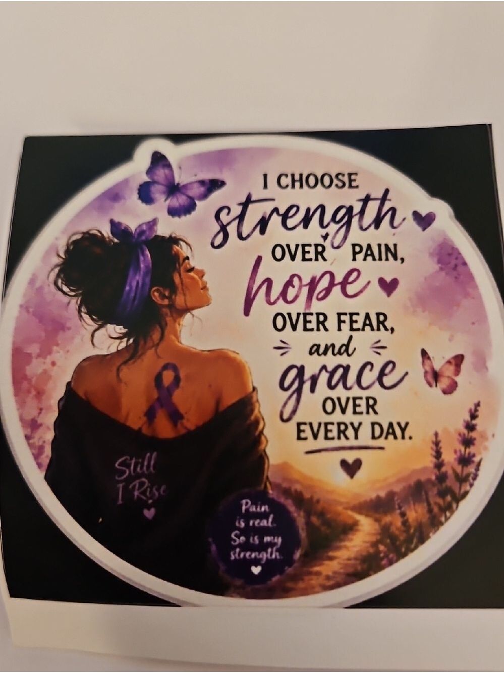 Handmade Chronic Pain Warrior Vinyl Sticker Hope Over Fear Purple Butterfly 3x3 - Picture 12 of 17